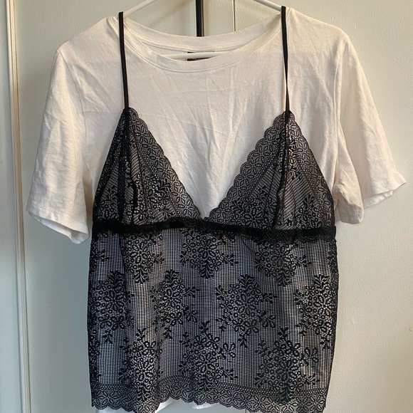 Who What Wear Tops - Black Lace Tank Over White Top